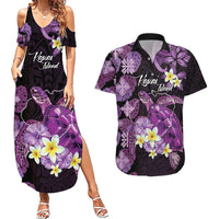 Personalised Aloha Hawaii Kauai Island Couples Matching Summer Maxi Dress and Hawaiian Shirt Garden Isle Map Sea Turtle Plumeria