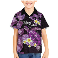Personalised Aloha Hawaii Kauai Island Family Matching Mermaid Dress and Hawaiian Shirt Garden Isle Map Sea Turtle Plumeria LT14 Son's Shirt Purple - Polynesian Pride