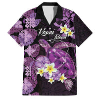 Personalised Aloha Hawaii Kauai Island Family Matching Puletasi and Hawaiian Shirt Garden Isle Map Sea Turtle Plumeria LT14 Dad's Shirt - Short Sleeve Purple - Polynesian Pride