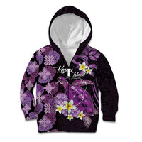 Personalised Aloha Hawaii Kauai Island Kid Hoodie Garden Isle Map Sea Turtle Plumeria LT14 Zip Hoodie Purple - Polynesian Pride