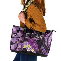 Personalised Aloha Hawaii Kauai Island Leather Tote Bag Garden Isle Map Sea Turtle Plumeria LT14 Purple - Polynesian Pride