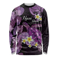 Personalised Aloha Hawaii Kauai Island Long Sleeve Shirt Garden Isle Map Sea Turtle Plumeria LT14 Unisex Purple - Polynesian Pride