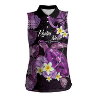 Personalised Aloha Hawaii Kauai Island Women Sleeveless Polo Shirt Garden Isle Map Sea Turtle Plumeria LT14 Female Purple - Polynesian Pride