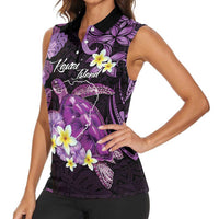 Personalised Aloha Hawaii Kauai Island Women Sleeveless Polo Shirt Garden Isle Map Sea Turtle Plumeria LT14 - Polynesian Pride