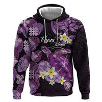 Personalised Aloha Hawaii Kauai Island Zip Hoodie Garden Isle Map Sea Turtle Plumeria LT14 Pullover Hoodie Purple - Polynesian Pride