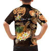 Personalised Aloha Hawaii Lanai Island Family Matching Off The Shoulder Long Sleeve Dress and Hawaiian Shirt Pineapple Isle Map Sea Turtle Plumeria