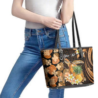 Personalised Aloha Hawaii Lanai Island Leather Tote Bag Pineapple Isle Map Sea Turtle Plumeria