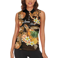 Personalised Aloha Hawaii Lanai Island Women Sleeveless Polo Shirt Pineapple Isle Map Sea Turtle Plumeria LT14 - Polynesian Pride