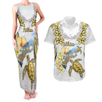 Personalised Aloha Hawaii Niihau Island Couples Matching Tank Maxi Dress and Hawaiian Shirt Forbidden Isle Map Shell Lei