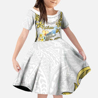 Personalised Aloha Hawaii Niihau Island Family Matching Off Shoulder Maxi Dress and Hawaiian Shirt Forbidden Isle Map Shell Lei LT14 Daughter's Dress Yellow - Polynesian Pride