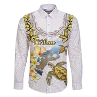 Personalised Aloha Hawaii Niihau Island Family Matching Off Shoulder Maxi Dress and Hawaiian Shirt Forbidden Isle Map Shell Lei LT14 Dad's Shirt - Long Sleeve Yellow - Polynesian Pride