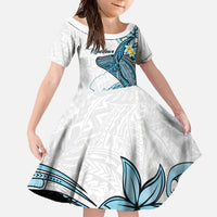 Personalised Aloha Hawaii Kahoolawe Island Family Matching Off Shoulder Maxi Dress and Hawaiian Shirt Target Isle Map With Humpback Whale LT14 Daughter's Dress Blue - Polynesian Pride