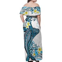 Personalised Aloha Hawaii Kahoolawe Island Family Matching Off Shoulder Maxi Dress and Hawaiian Shirt Target Isle Map With Humpback Whale LT14 - Polynesian Pride