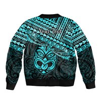 Personalised Matariki New Zealand Sleeve Zip Bomber Jacket Maori New Year Tiki Turquoise Version LT14
