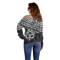 Personalised Matariki New Zealand Off Shoulder Sweater Maori New Year Tiki Black Version LT14