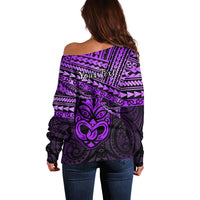 Personalised Matariki New Zealand Off Shoulder Sweater Maori New Year Tiki Purple Version LT14