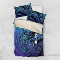 Personalised Polynesia Blue Marlin Fishing Bedding Set Marlin Anchor Tattoo Polynesian Pattern