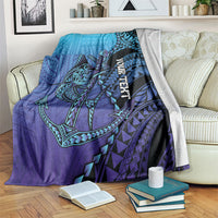 Personalised Polynesia Blue Marlin Fishing Blanket Marlin Anchor Tattoo Polynesian Pattern