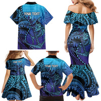 Personalised Polynesia Blue Marlin Fishing Family Matching Mermaid Dress and Hawaiian Shirt Marlin Anchor Tattoo Polynesian Pattern LT14 - Polynesian Pride