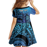 Personalised Polynesia Blue Marlin Fishing Family Matching Off Shoulder Short Dress and Hawaiian Shirt Marlin Anchor Tattoo Polynesian Pattern LT14 - Polynesian Pride
