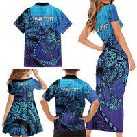 Personalised Polynesia Blue Marlin Fishing Family Matching Short Sleeve Bodycon Dress and Hawaiian Shirt Marlin Anchor Tattoo Polynesian Pattern LT14 - Polynesian Pride