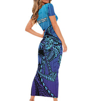 Personalised Polynesia Blue Marlin Fishing Family Matching Short Sleeve Bodycon Dress and Hawaiian Shirt Marlin Anchor Tattoo Polynesian Pattern LT14 - Polynesian Pride