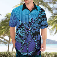 Personalised Polynesia Blue Marlin Fishing Hawaiian Shirt Marlin Anchor Tattoo Polynesian Pattern