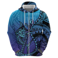 Personalised Polynesia Blue Marlin Fishing Hoodie Marlin Anchor Tattoo Polynesian Pattern