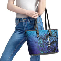 Personalised Polynesia Blue Marlin Fishing Leather Tote Bag Marlin Anchor Tattoo Polynesian Pattern