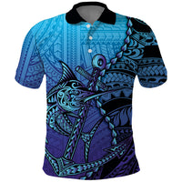 Personalised Polynesia Blue Marlin Fishing Polo Shirt Marlin Anchor Tattoo Polynesian Pattern