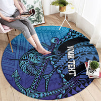 Personalised Polynesia Blue Marlin Fishing Round Carpet Marlin Anchor Tattoo Polynesian Pattern