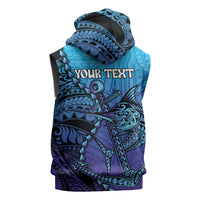 Personalised Polynesia Blue Marlin Fishing Sleeveless Zip Hoodie Marlin Anchor Tattoo Polynesian Pattern