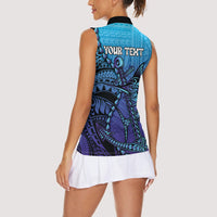 Personalised Polynesia Blue Marlin Fishing Women Sleeveless Polo Shirt Marlin Anchor Tattoo Polynesian Pattern LT14 - Polynesian Pride