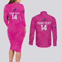 Custom New Zealand Silver Fern Rugby Couples Matching Long Sleeve Bodycon Dress and Long Sleeve Button Shirt Go Aotearoa - Pink Version LT14 - Polynesian Pride
