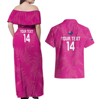 Custom New Zealand Silver Fern Rugby Couples Matching Off Shoulder Maxi Dress and Hawaiian Shirt Go Aotearoa - Pink Version LT14 - Polynesian Pride