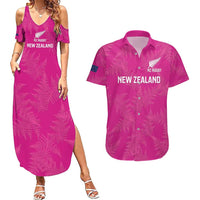 Custom New Zealand Silver Fern Rugby Couples Matching Summer Maxi Dress and Hawaiian Shirt Go Aotearoa - Pink Version LT14 Pink - Polynesian Pride