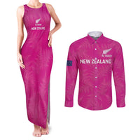 Custom New Zealand Silver Fern Rugby Couples Matching Tank Maxi Dress and Long Sleeve Button Shirt Go Aotearoa - Pink Version LT14 Pink - Polynesian Pride