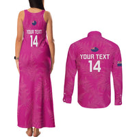 Custom New Zealand Silver Fern Rugby Couples Matching Tank Maxi Dress and Long Sleeve Button Shirt Go Aotearoa - Pink Version LT14 - Polynesian Pride