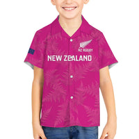 Custom New Zealand Silver Fern Rugby Family Matching Off The Shoulder Long Sleeve Dress and Hawaiian Shirt Go Aotearoa - Pink Version LT14 Son's Shirt Pink - Polynesian Pride