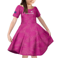 Custom New Zealand Silver Fern Rugby Family Matching Puletasi and Hawaiian Shirt Go Aotearoa - Pink Version LT14 Daughter's Dress Pink - Polynesian Pride