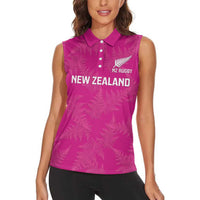 Custom New Zealand Silver Fern Rugby Women Sleeveless Polo Shirt Go Aotearoa - Pink Version LT14 - Polynesian Pride