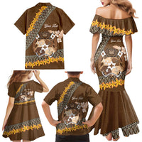 Personalised Tonga Language Week Family Matching Mermaid Dress and Hawaiian Shirt Malo e Lelei Tongan Ngatu Pattern - Brown LT14 - Polynesian Pride