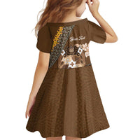 Personalised Tonga Language Week Family Matching Off Shoulder Short Dress and Hawaiian Shirt Malo e Lelei Tongan Ngatu Pattern - Brown LT14 - Polynesian Pride