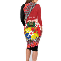 Personalised Tonga Language Week Family Matching Long Sleeve Bodycon Dress and Hawaiian Shirt Malo e Lelei Tongan Ngatu Pattern - Red LT14 - Polynesian Pride