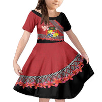 Personalised Tonga Language Week Family Matching Mermaid Dress and Hawaiian Shirt Malo e Lelei Tongan Ngatu Pattern - Red LT14 Daughter's Dress Red - Polynesian Pride
