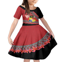 Personalised Tonga Language Week Family Matching Off Shoulder Maxi Dress and Hawaiian Shirt Malo e Lelei Tongan Ngatu Pattern - Red LT14 Daughter's Dress Red - Polynesian Pride