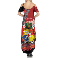 Personalised Tonga Language Week Family Matching Summer Maxi Dress and Hawaiian Shirt Malo e Lelei Tongan Ngatu Pattern - Red LT14 - Polynesian Pride