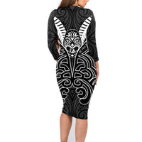 Kia Kaha Te Reo Maori Family Matching Long Sleeve Bodycon Dress and Hawaiian Shirt Aotearoa Hei Tiki With Hongi LT14 - Polynesian Pride