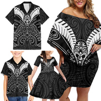 Kia Kaha Te Reo Maori Family Matching Off Shoulder Short Dress and Hawaiian Shirt Aotearoa Hei Tiki With Hongi LT14 - Polynesian Pride