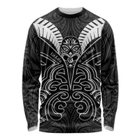 Kia Kaha Te Reo Maori Long Sleeve Shirt Aotearoa Hei Tiki With Hongi LT14 Unisex Black - Polynesian Pride